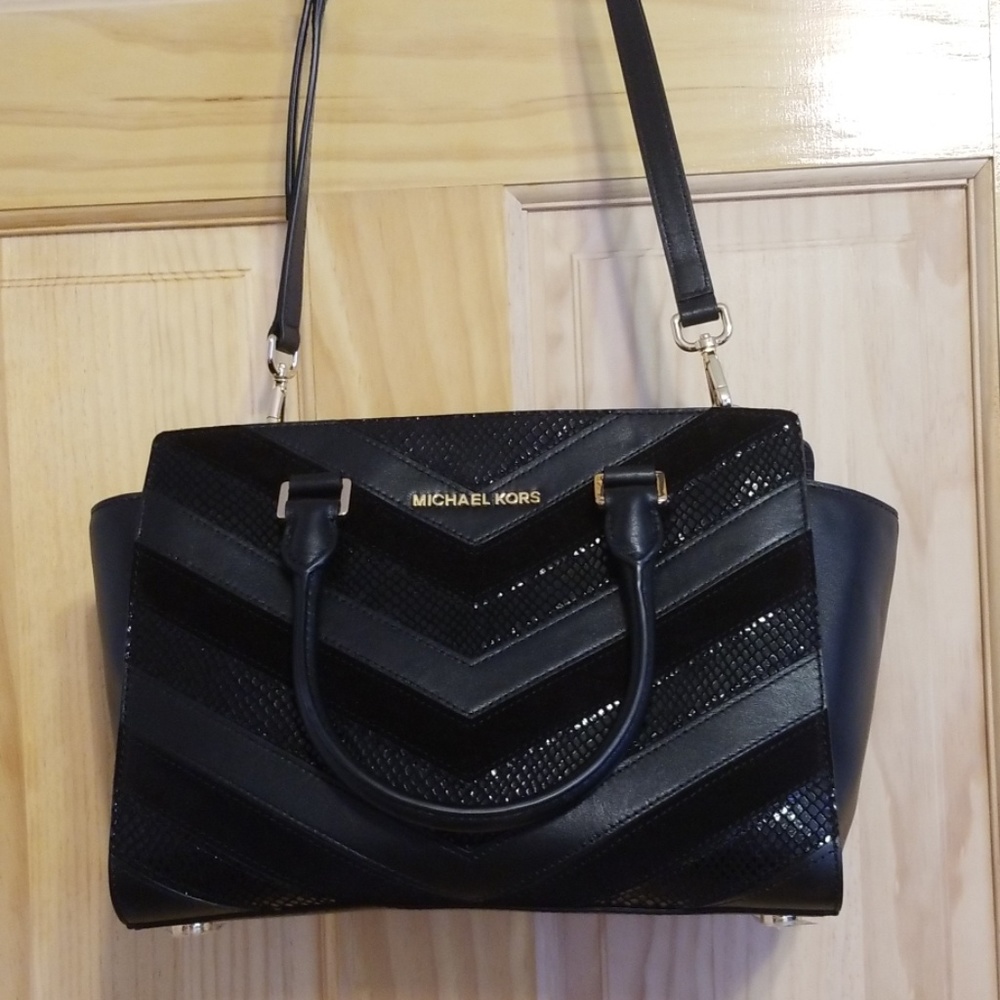Michael Kors Selma Suede/ leather Chevron satchel